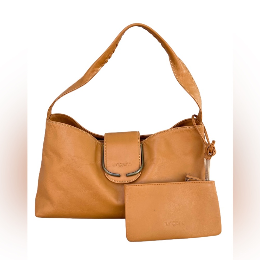 Ungaro Japanese Brand Light Brown Leather Shoulder Bag with Pouch